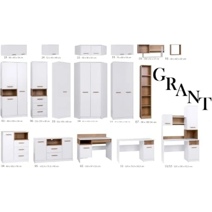 Marmex Möbel Grant 20/14B Kleiderschrank mit Aufsatz, Drehtürenschrank mit Einlegeböden und einer ausziehbaren Kleiderstange, laminierte Spanplatte, weiß, 52x235x40 cm – Bild 4