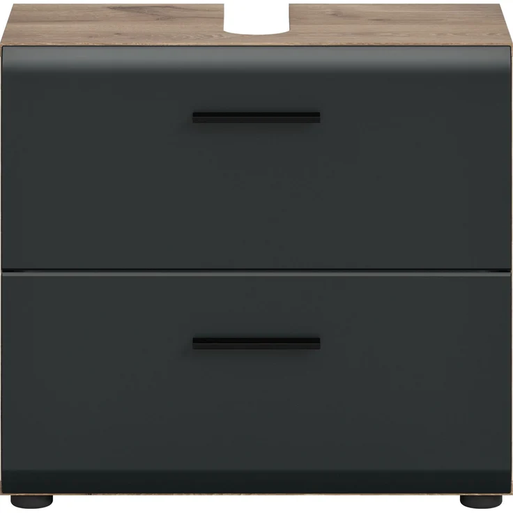 xonox. home – Waschbeckenunterschrank Ice 60 x 55 x 30 cm in Korpus Nox Oak Nachbildung und Front schwarz matt – Moderner Badschrank Unterschrank für Waschbecken – warm & natürlich – Bild 2