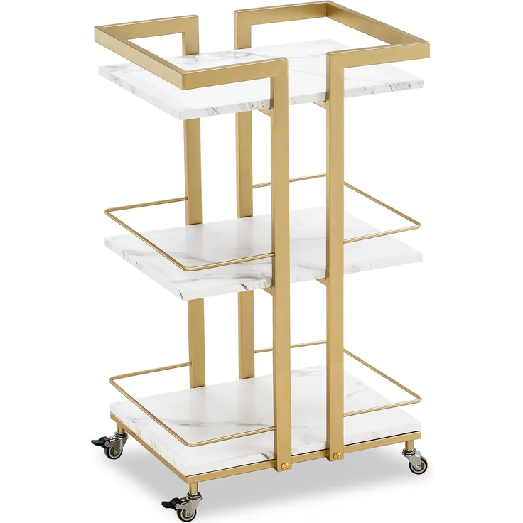 M MCombo Servierwagen mit Rollen, Küchenwagen Barwagen Metallgestell Weiß-Gold, Moderne Rollwagen Mehrzweckwagen mit 3 Ebenen, für Küche Bad Wohnzimmer Büro, 0033 – Bild 1