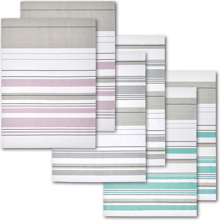 Dyckhoff Geschirrtuch Streifenvielfalt, (Packung, 6-tlg, 2x 3er Set (50 x 70 cm), Halbleinen, fusselarm