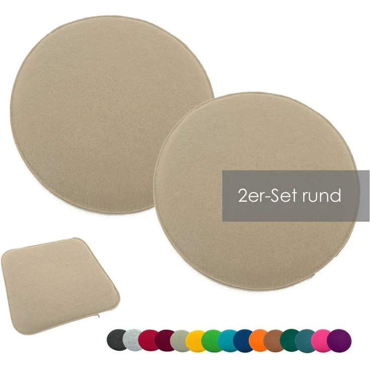heimtexland ® Sitzkissen Set Filz Stuhlkissen Stuhlauflage Filzkissen Stuhl Polster Kissen Typ631 2er Set 35 cm Rund Sand – Bild 5