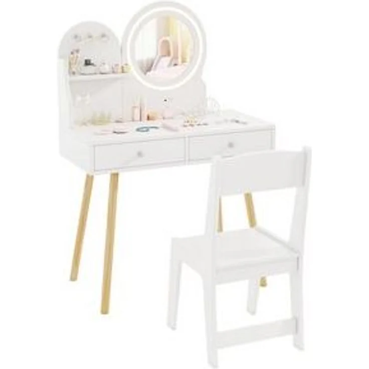 COSTWAY Schminktisch, Kinder Schminktisch mit LED-Beleuchtung, Holz – Bild 6