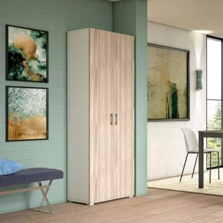 Dmora - Mehrzweckschrank mit 2 Türen Ginestra, linearer Schrank mit 2 Flügeltüren, Kleiderschrank mit 6 Regalen, modernes Schuhregal, 100 % Made in Italy, 72 x 37 x 195 cm, Ulme und Weiß – Bild 4