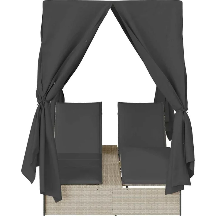 vidaXL Doppelte Sonnenliege Hellgrau Poly-Rattan 3376132 – Bild 5