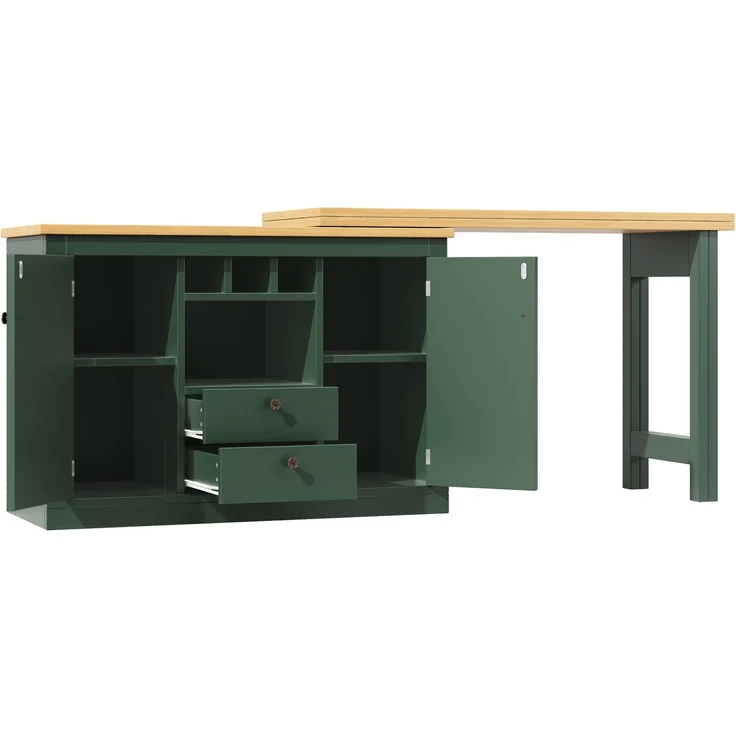Bartisch aus MDF, ausziehbar mit Stauraum, 120-180x40x76 cm, Antikgrün – Bild 5