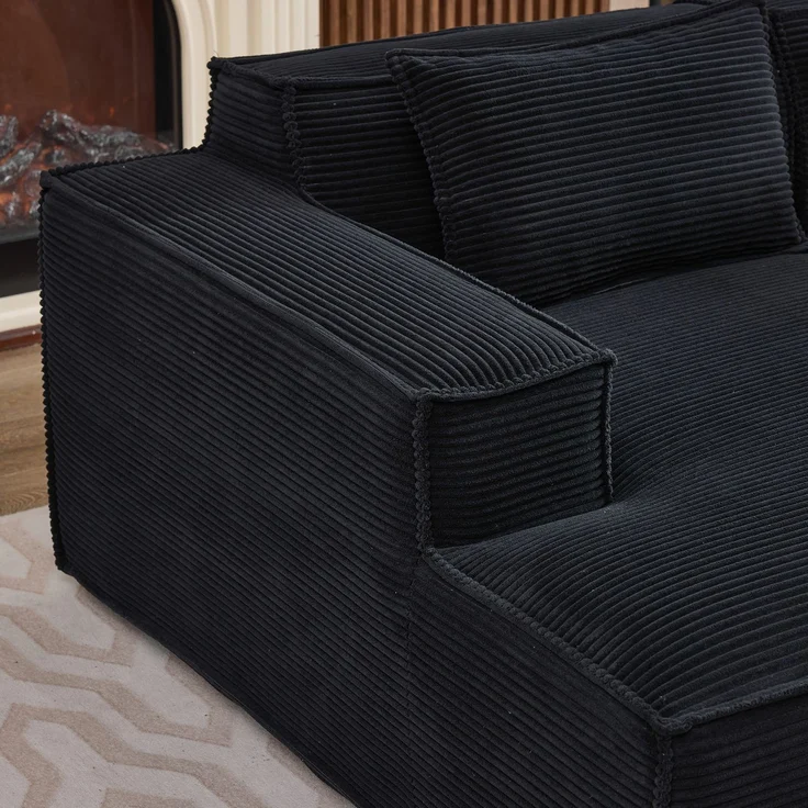 LVHOM Ecksofa 2 Sitzer, Modulares Sofa 235 cm breit, L-Form Sofa mit 2 Kissen, Schlafsofa aus Cordstoff, kein Aufbau erforderlich, Schwarz – Bild 9