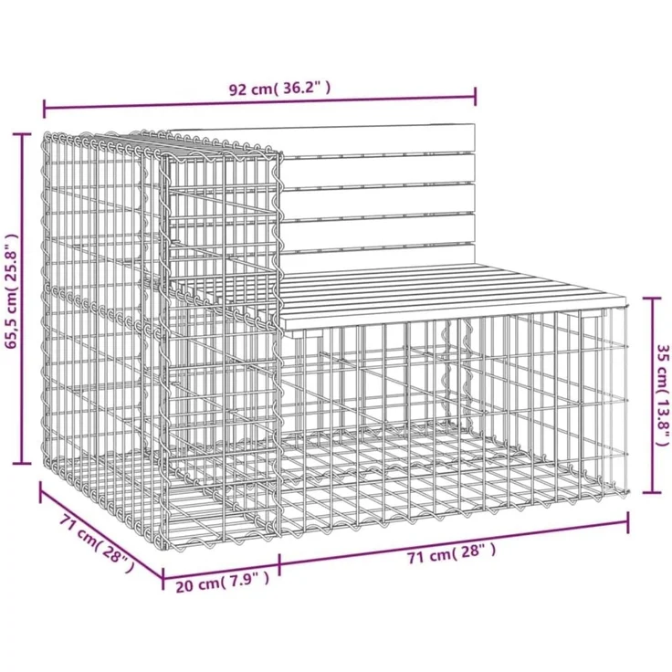DELUKE® Gartenbank Gabionen INO aus Stahl 92x71x65,5cm Kiefernholz Braun Gabionenbank Gartenbank mit Sitzfläche aus Gabionen Steinkorb Gabionengitter Ziergabione Drahtkorb befüllbar – Bild 2