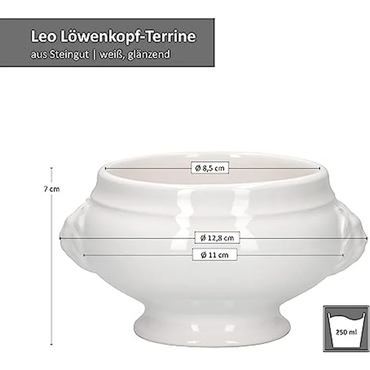 MamboCat Suppenschüssel 6x LEO Löwenkopf-Terrinen 250ml weiß, Steingut – Bild 7