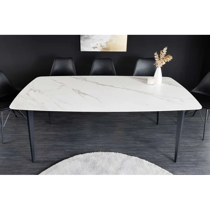 Eleganter Esstisch VENEZIA 160cm weiss-schwarz Marmor-Optik Keramik schwarzes Metall-Gestell Retro – Bild 2