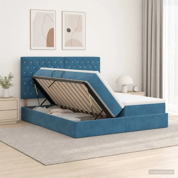 vidaXL Aufbewahrungsbett mit Kopfteil Dunkelblau 200 x 200 cm Samt 3459823 – Bild 1