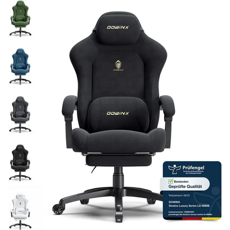 Dowinx Gaming-Stuhl Atmungsaktiver und Ergonomischer Bürostuhl aus Mikrofaser-Velours (Packung), Weiches Sitzgefühl, Verstellbarer Schreibtischstuhl mit Fußstütze