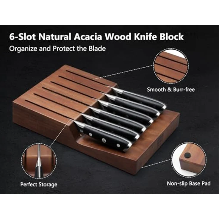 SHAN ZU Steakmesser-Set 7-teilig, 11 cm Damast-Steakmesser mit Block, japanisches Küchenmesser-Set mit Wellenschliff aus Hartstahl mit ergonomischem G10-Griff und Geschenkbox – PRO Series – Bild 6