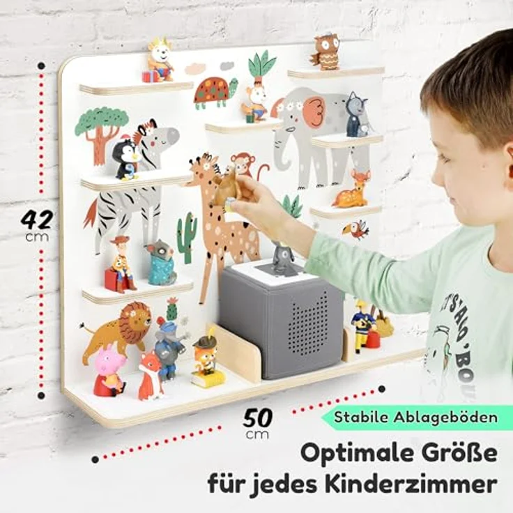 stadtecken Regal für Tonies & Toniebox – Musikbox Wandregal aus 10mm Holz – Platz für 35-50 Figuren mit Magnetfunktion – Handgefertigt – Zum Aufstellen oder Aufhängen (Safari, Groß) – Bild 3