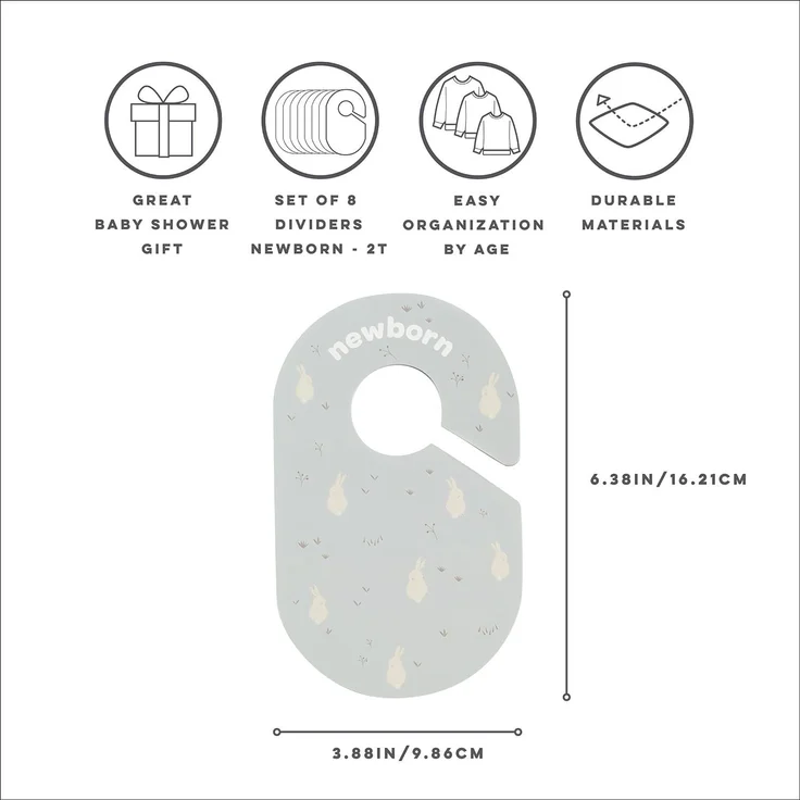 3 Sprouts - Größentrenner Baby für Kleiderstange, Grössentrenner Baby, Doppelseitiges Babykleidung Schrankteiler für Neugeborenen – Kaninchen – Bild 3