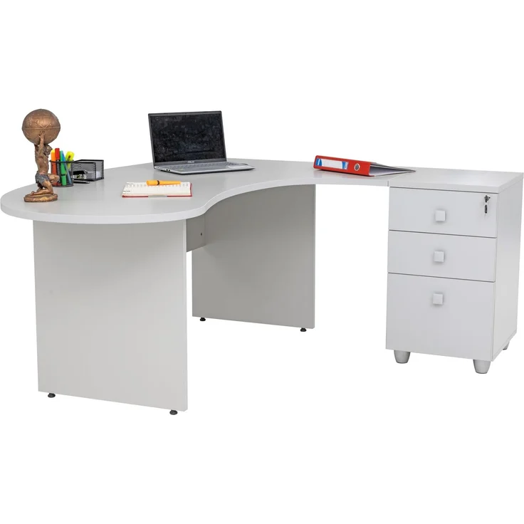 Winkelschreibtisch "Gela", Holzfuß, grau Dekor, 180 x 120 x 74 cm, inkl. Beistellcontainer, rechts gewinkelt – Bild 8