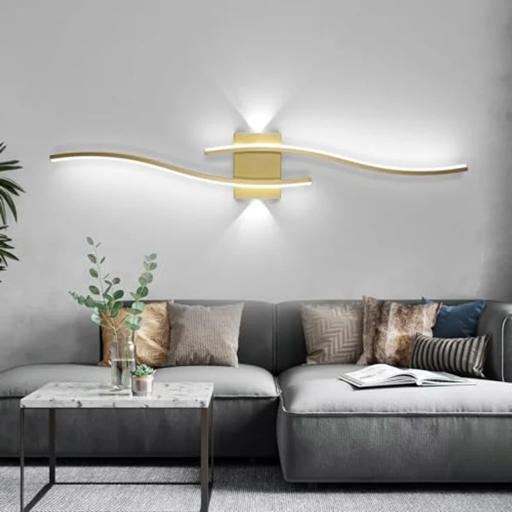 LED Wandleuchte Innen Gold, 89CM 29W Lange Wandlampe Dimmbar mit Fernbedienung 3000K-6500K, 2 Fimmige, Modern Wandlicht LED mit Memory-Funktion für Wohnzimmer Schlafzimmer – Bild 5