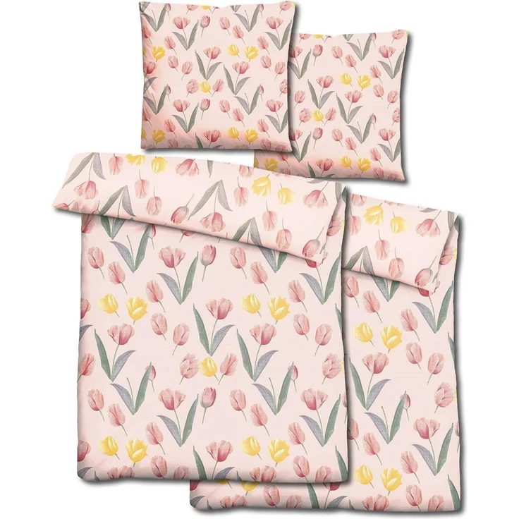Doppelpack CloudComfort Basic Mikrofaser Bettwäsche Tulpen 135x200 + 80x80 cm