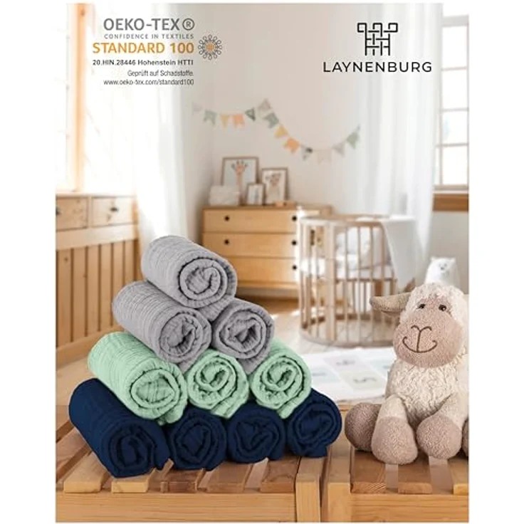 Laynenburg Spucktuch Baby 10er-Set in 30x50cm aus extra weichem Musselin - 100% Baumwolle, Musselin-tücher als Mulltücher, Mullwindeln oder Stoffwindeln – Bild 3