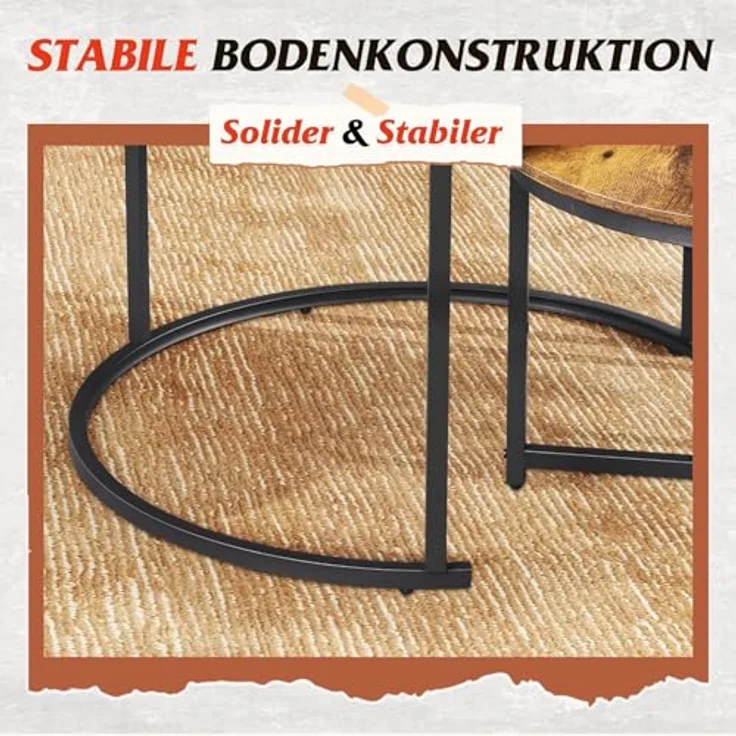 WLIVE Couchtisch 2er Set, Beistelltisch Rund mit Stauraum, Wohnzimmertisch mit Korb aus Stoff，Metallgestell, Kaffeetisch für Wohnzimmer (Rustikales Braun) – Bild 8