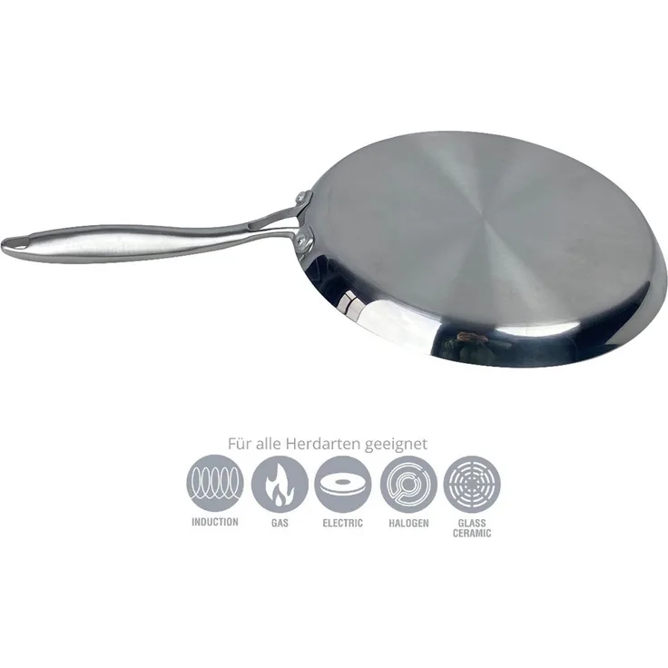 Premium Edelstahlpfanne geeignet für alle Herdarten mit ergonomischem Griff 24 cm
