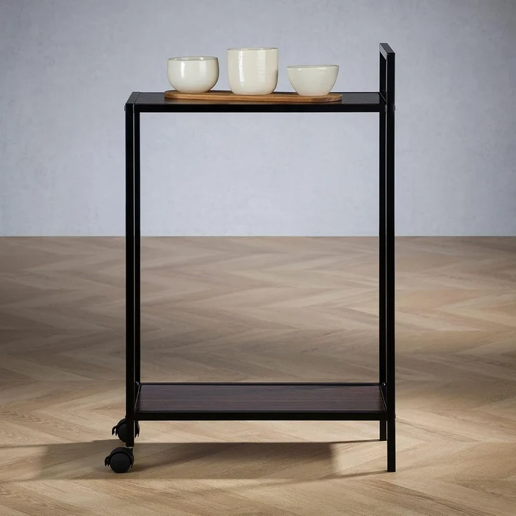 IDIMEX Servierwagen RIVO, Barwagen mit Rollen und 2 Ablagen, Beistellwagen modern Metall schwarz – Bild 4