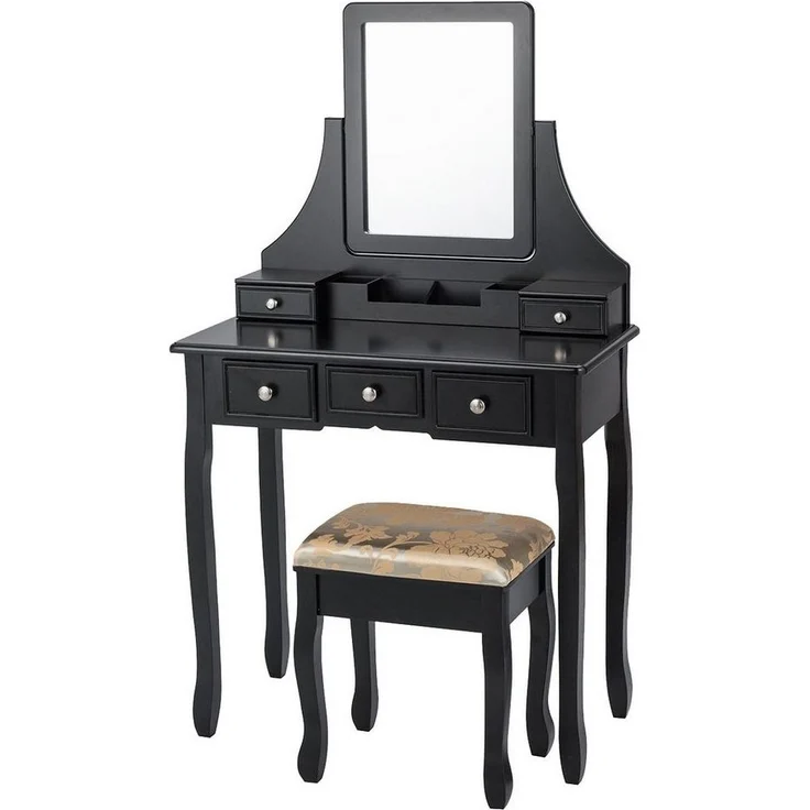 COSTWAY Schminktisch mit Hocker (Schwarz) – Bild 1