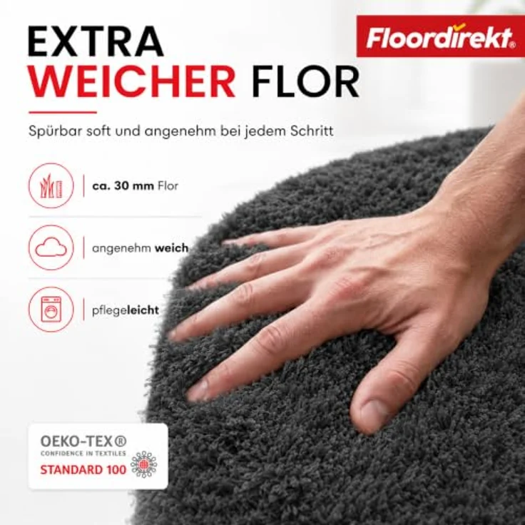 Floordirekt Badematte Sky, Hochflor Badezimmerteppich 50 x 80 cm, rutschhemmend, schnell trocknend, schwarz, geeignet für Fußbodenheizung – Bild 3
