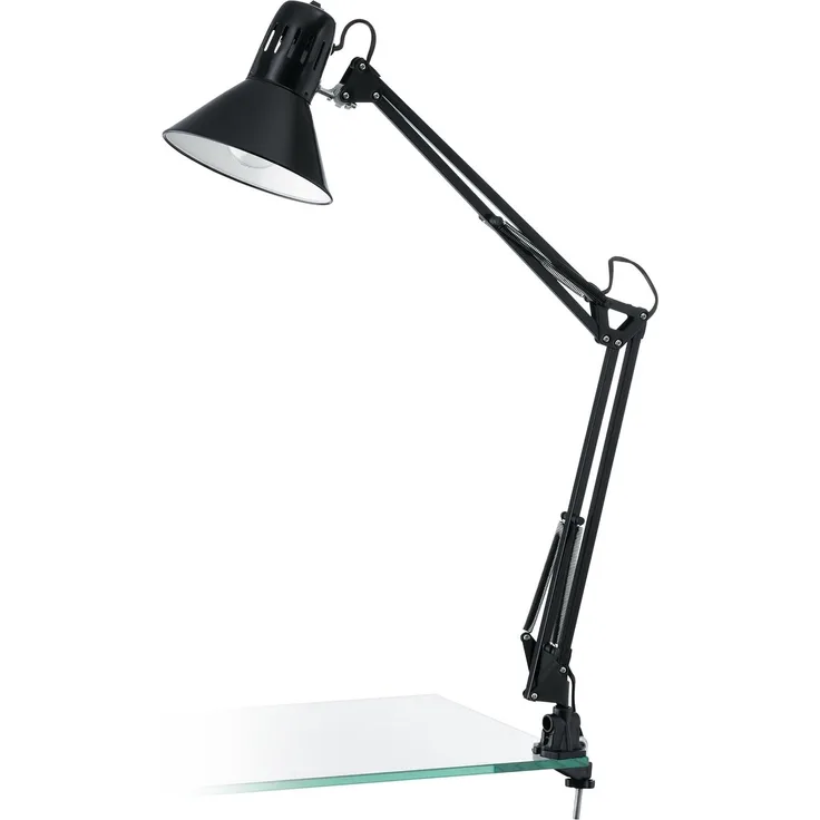Eglo 90873 Büroleuchte Klemmleuchte FIRMO E27 max. 1X40W Stahl, Kunststoff, schwarz glänzend L:73cm mit Wippschalter