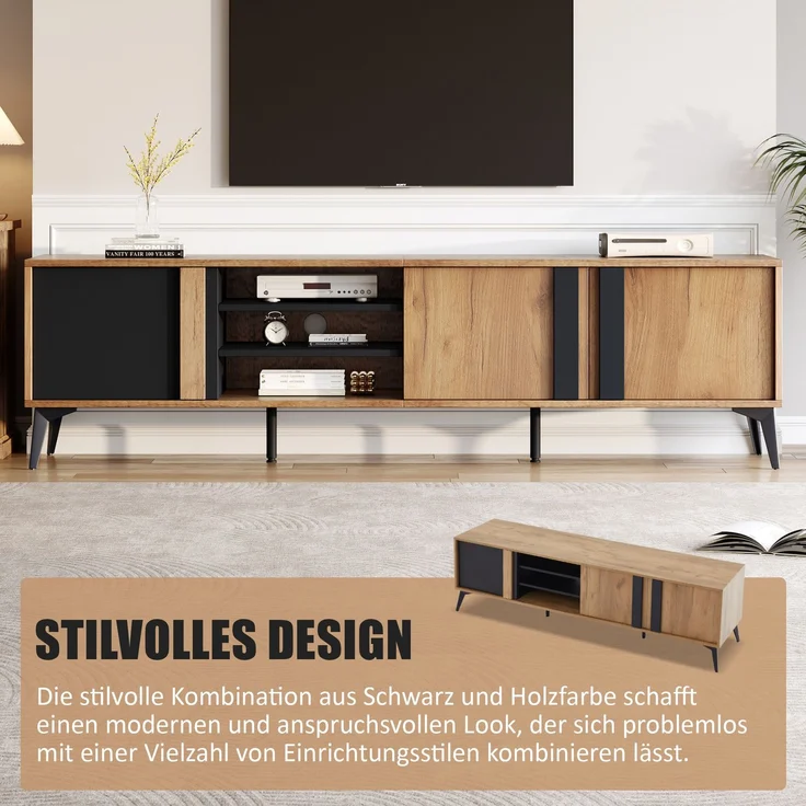 Merax 180 cm Rustikales Braun-TV-Schrank, Lowboard,TV-Board, TV-Kommode – Bild 7