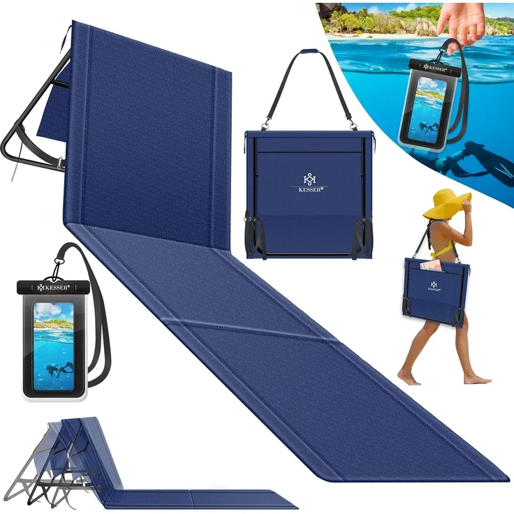 KESSER® Klappbare Strandmatte mit Verstellbarer Rückenlehne – Faltbare Strandliege mit Tragegurt, wasserdichter Tasche & Aufbewahrung – Sonnenliege für Strand, Garten & Terrasse 130 kg belastbar – Bild 1