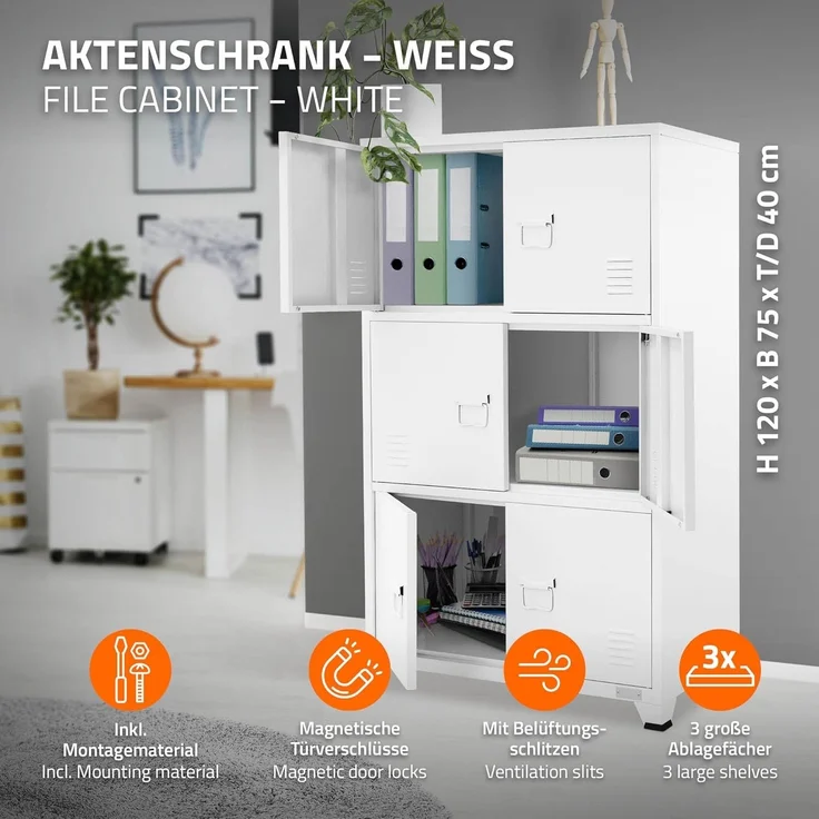 ML-DESIGN Aktenschrank Metallschrank mit Schubladen Aufbewahrungsschrank Mehrzweckschrank (1-St) Lagerschrank Weiß Büroschrank Werkzeugschrank Stahlschrank 75x40x120cm – Bild 4