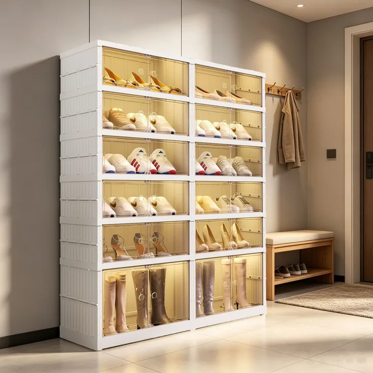 Schuhschrank 116.84x87.12x34.54 cm, faltbar, 6 Ebenen mit Stiefelfach und Magnettür