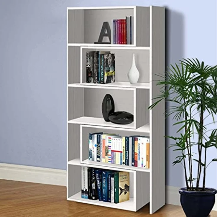 Dmora Ausziehbares Bücherregal in der Breite mit 5 offenen Fächern, Regal für Bücher und Bürodokumente, Made in Italy, 72x22h181 cm, Farbe Eiche gebleicht – Bild 1