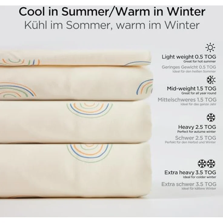 Duomiaomiao Baby Schlafsack, 1x Ganzjahresschlafsack, 1.5tog Kleiner Regenbogen, 85cm / Baby Körpergröße 90-100cm, Baumwolle – Bild 7