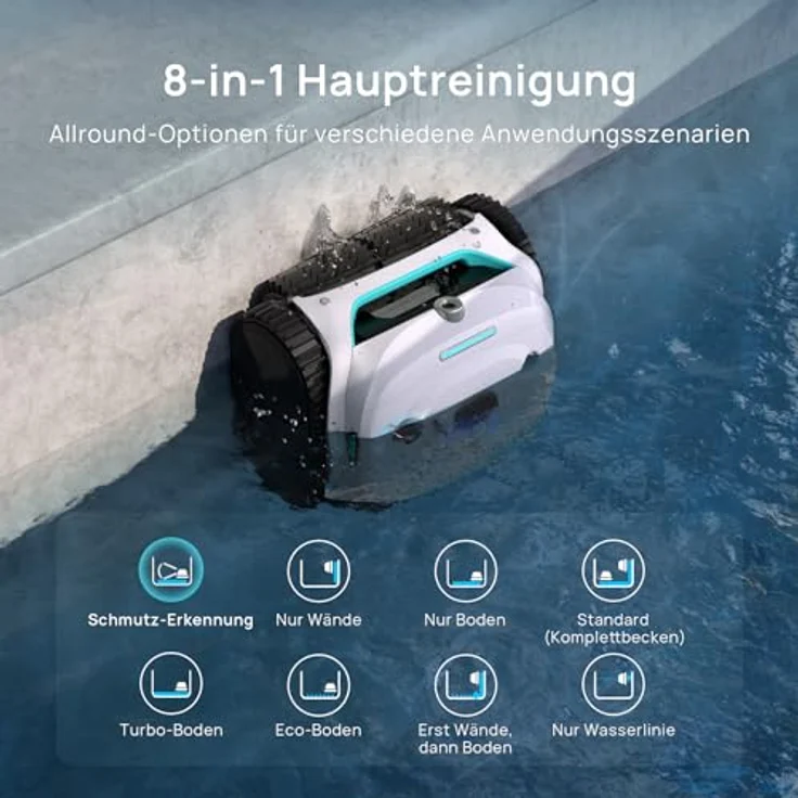 WYBOT (Neues Modell) C2 Vision-A Kabelloser Poolroboter Akku mit KI-Kamera, 8 Modi, starker Saugkraft, Dual-Filter, Wasserlinie, Poolroboter Akku Wand und Boden, App-Steuerung-Weiß – Bild 5
