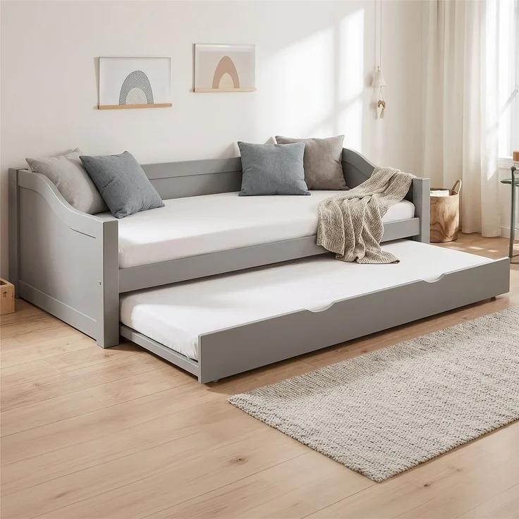 Kinderbett 90x200 cm Tagesbett Ausziehbett Jugendbett Holzbett Grau Kojenbett Gästebett Funktionsbett – Bild 2