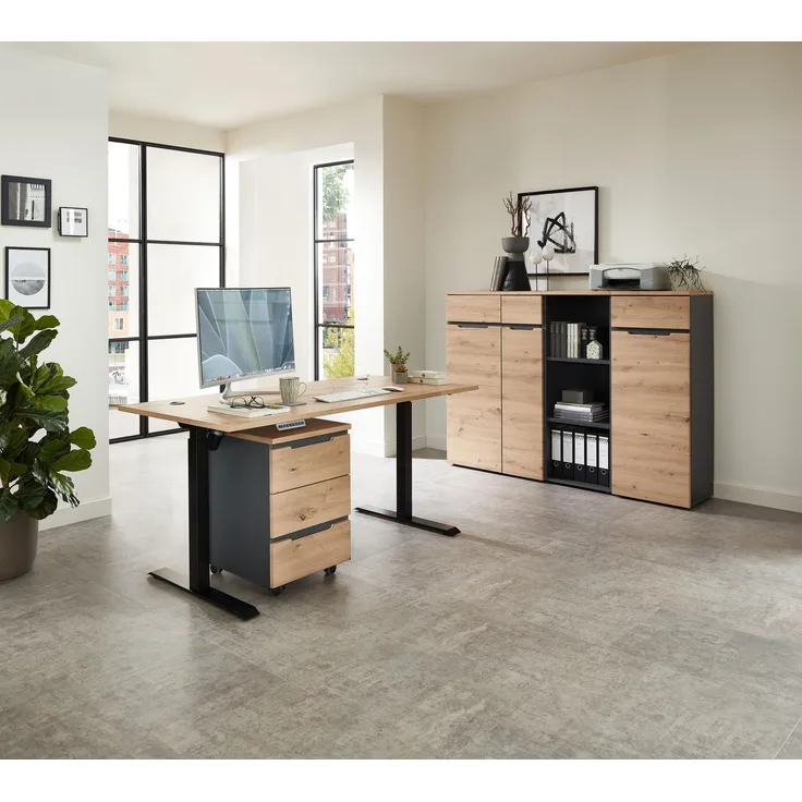 Büromöbel Set MEMPHIS VI 5-teilig Front Artisan Eiche Korpus Graphit