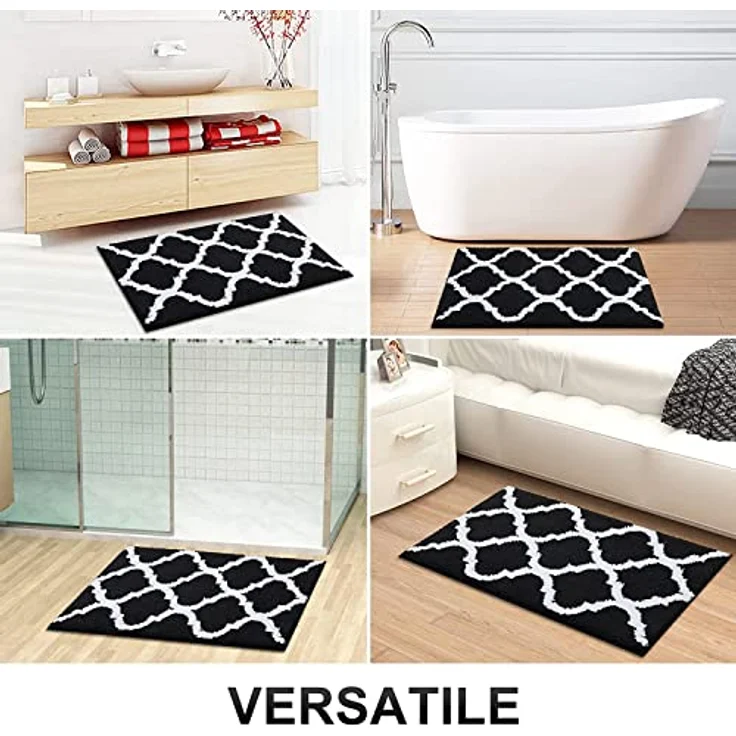 Homaxy rutschfest Badematten Set 2 teilig Weich Hochflor Bad WC Badezimmerteppich Set Mikrofaser Badvorleger Set 2teilig -Schwarz – Bild 8