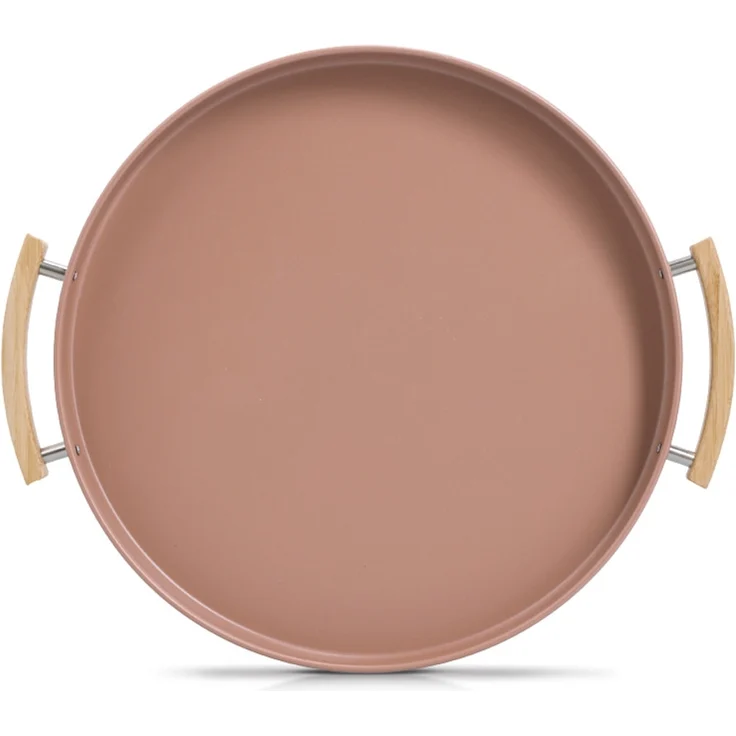 ZELLER 19398 Serviertablett Metall, mocca mit Griffen aus Gummibaumholz – Bild 2