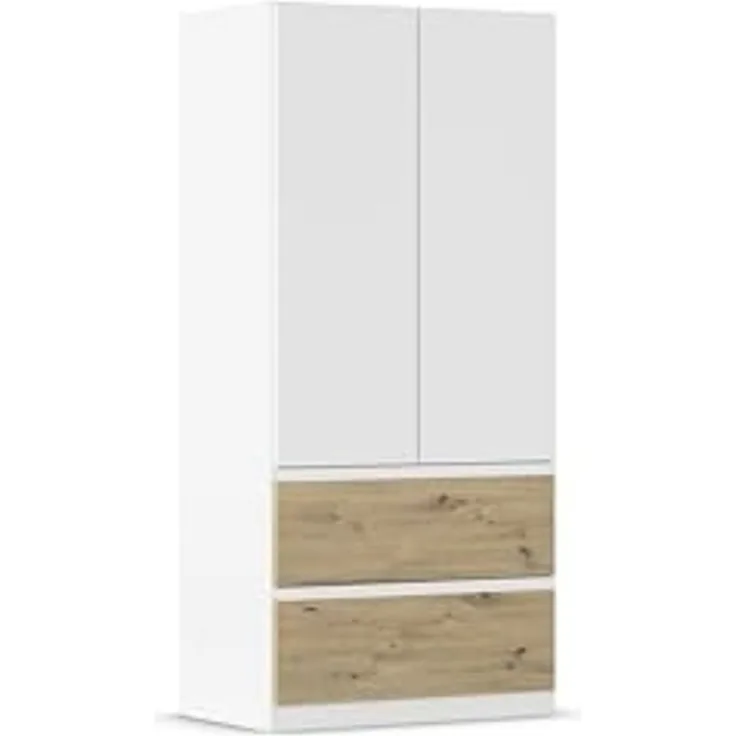Rauch Möbel Costa, Kleiderschrank für Schlafzimmer, Kinderzimmer, Babyzimmer, Garderobe, Flur, 2-türig, 2 Schubladen, Push-to-Open, mit Zubehör Classic, Farbe Weiß, Breite 91 cm