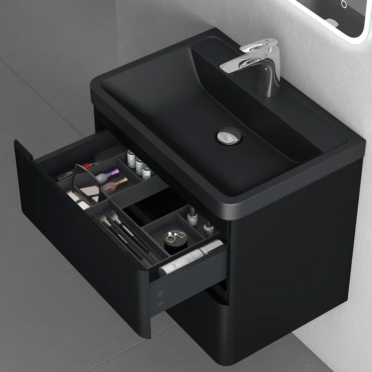 doporro Badmöbel-Set Mineraguss Waschbeckenunterschrank Badezimmer Soft-Close Lucca, Softclose-Funktion – Bild 6