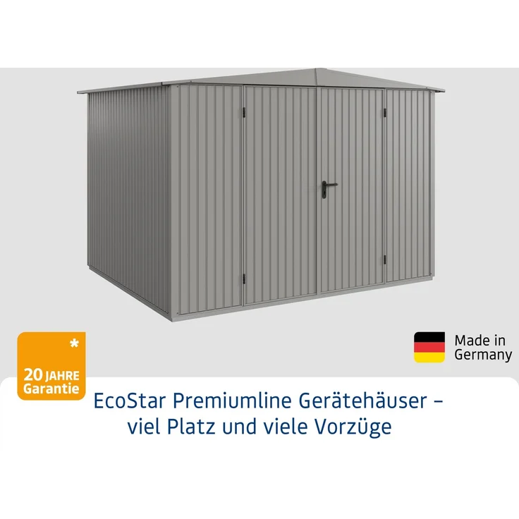 Hörmann Ecostar Metall-Gerätehaus Trend mit Satteldach Typ 3, 238x303 cm , graualuminium, 7,2 m²,2-flüglige Tür – Bild 2