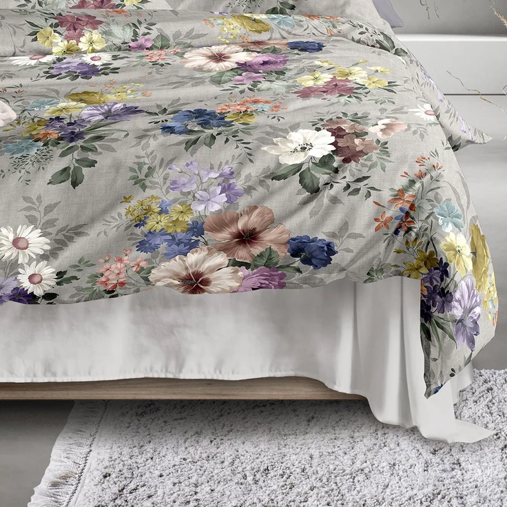 Irisette Mako Satin Bettwäsche Wave 8633-90 Blumen pastel grau 135x200 – Bild 4