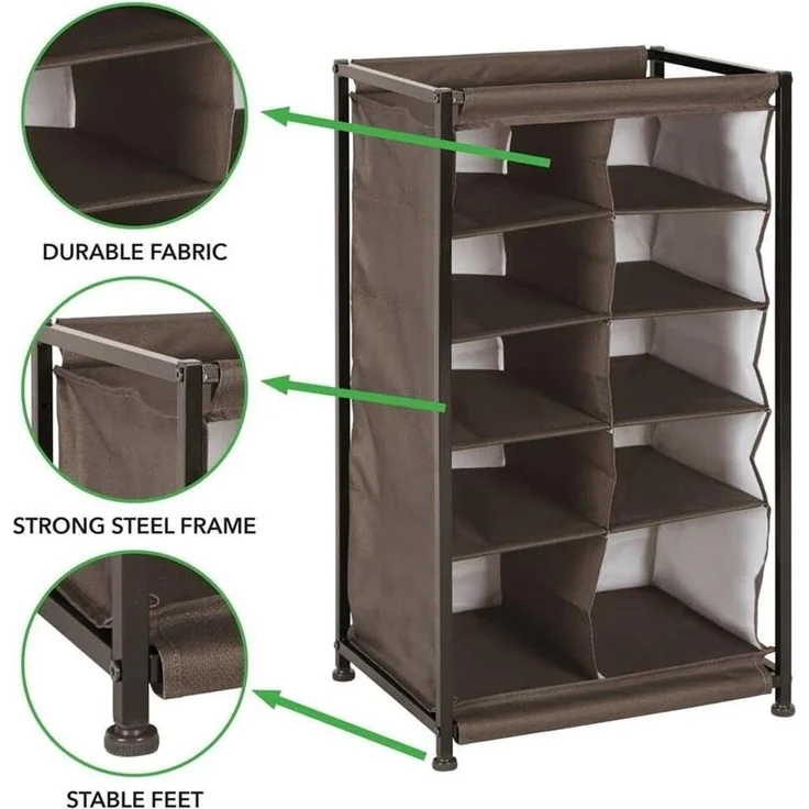 Schuhregal 10 Fächer Stoffregal Metallrahmen Schuhschrank espresso 76 cm mdesign – Bild 4