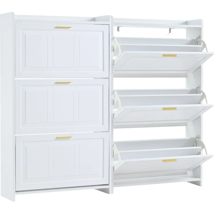 Schuhschrank Set 2-teilig 70x24x120 cm Weiß 2 Klapptüren pro Schrank Ablagefläche – Bild 8