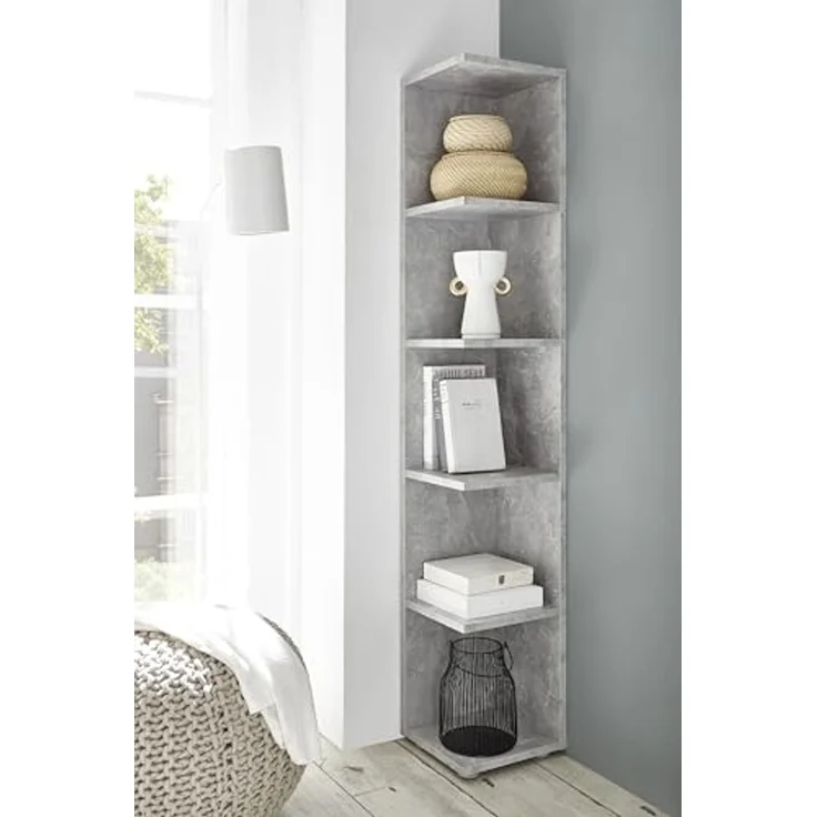CORNER Light Eckregal in Beton Optik - Platzsparendes Standregal mit 5 offenen Fächern für Wohnzimmer, Jugendzimmer oder Flur - 24 x 142 x 26 cm (B/H/T) – Bild 2