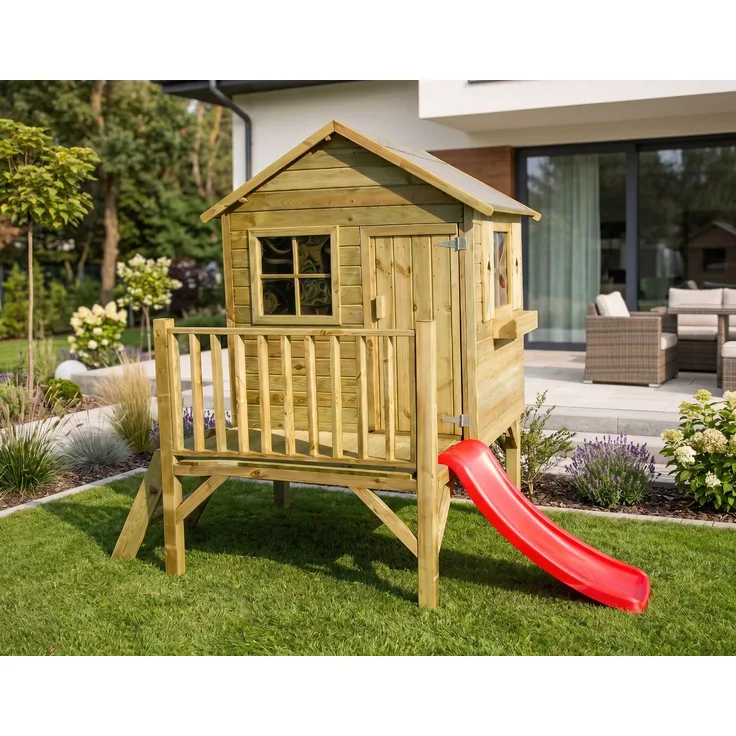 Kinderspielhaus mit Rutsche und Leiter Spielhaus Holz-Gartenhaus #3991