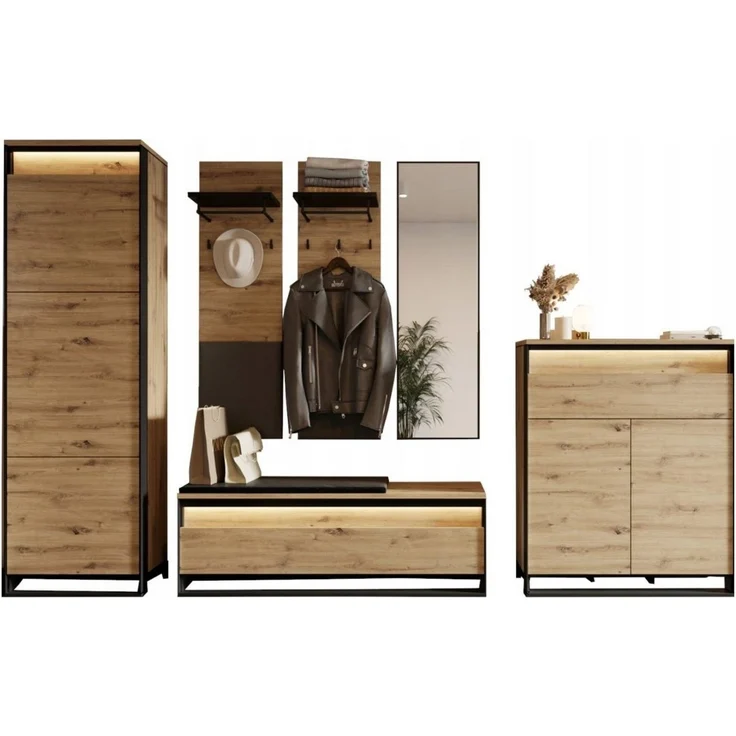 Compleo Garderoben-Set LIMA (Kommode, Schrank, Schuhschrank, 2x Kleiderbügel, Spiegel), Loft Stil – Bild 5