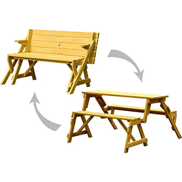 dobar® 29301FSCe Picknickbank 2in1 Groß | Multifunktions Gartenbank | Picknicktisch Massivholz | Sitzbank und Tisch 4 Personen | Sitzgarnitur Outdoor | 138 x 144 x 77 cm | Natur