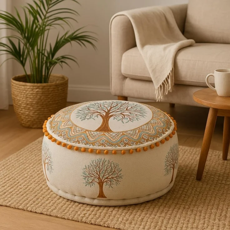 Marrakesch Orient & Mediterran Interior Pouf Pouf Guansha Braun, Sitzkissen 50x25 cm, Baumwolle bestickt, gefüllt (1-St), Handarbeit – Bild 2